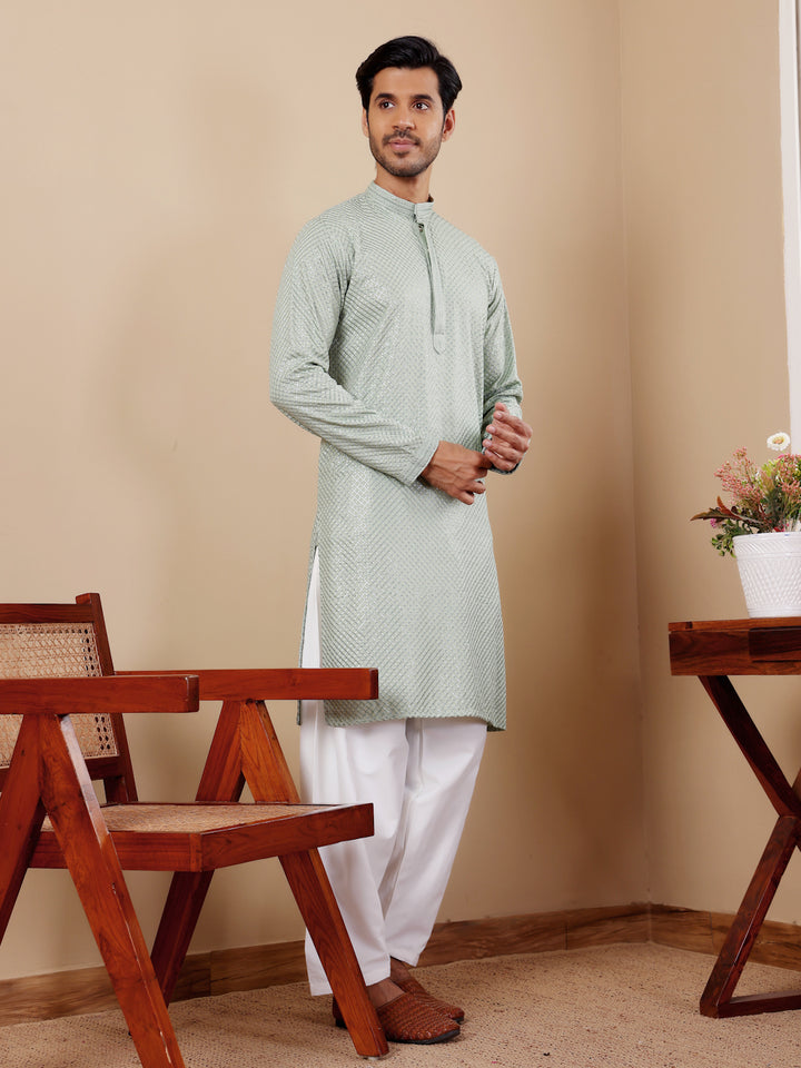 Stylish Designer Kurta Set | Chikankari Embroidery with Art Silk Pajama