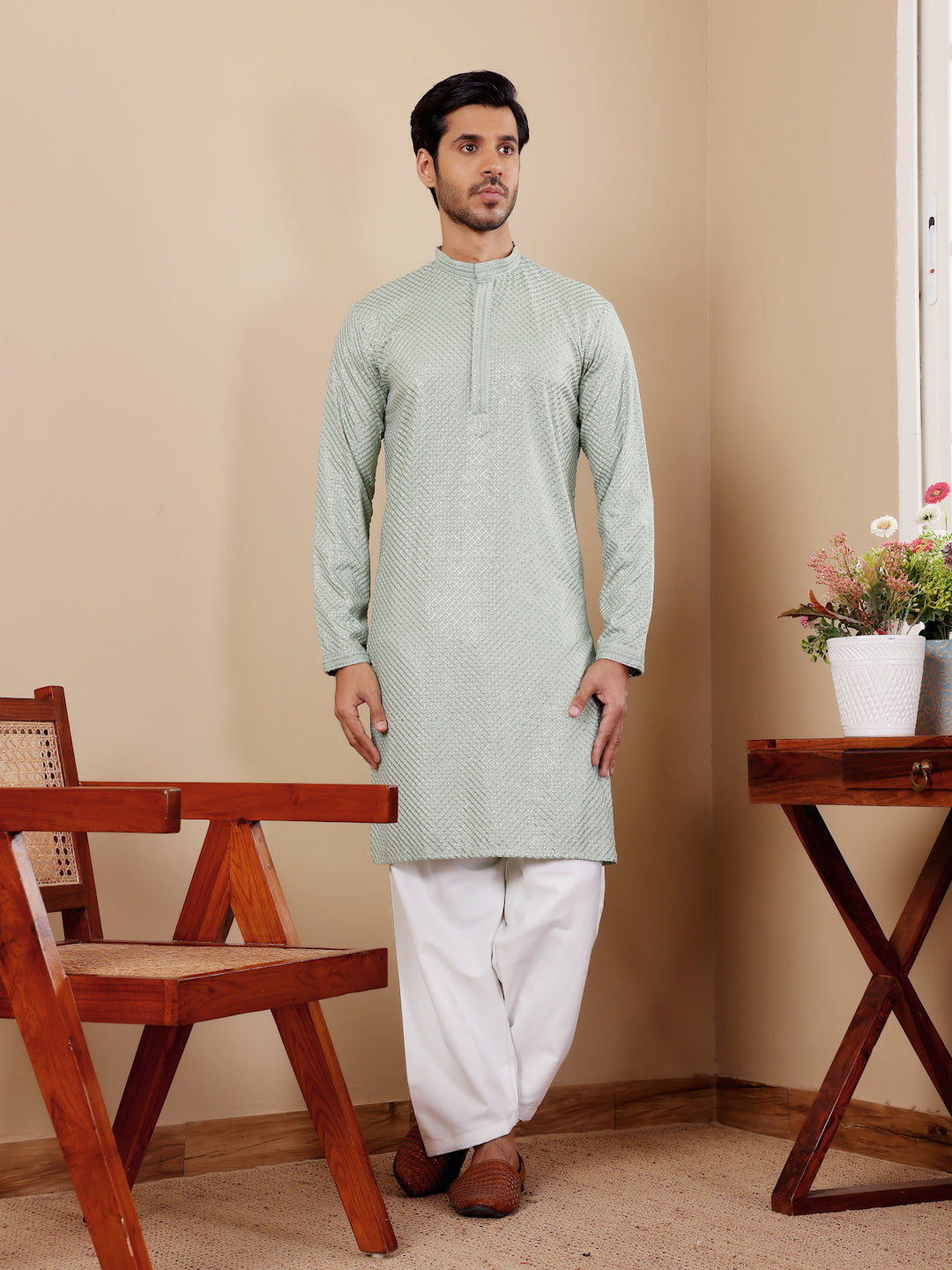 Stylish Designer Kurta Set | Chikankari Embroidery with Art Silk Pajama