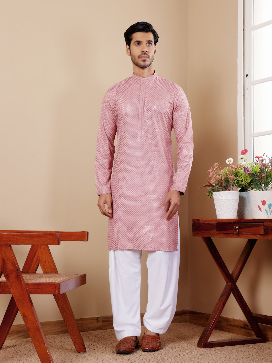 Stylish Designer Kurta Set | Chikankari Embroidery with Art Silk Pajama