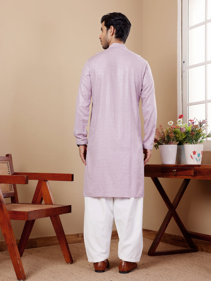 Stylish Designer Kurta Set | Chikankari Embroidery with Art Silk Pajama