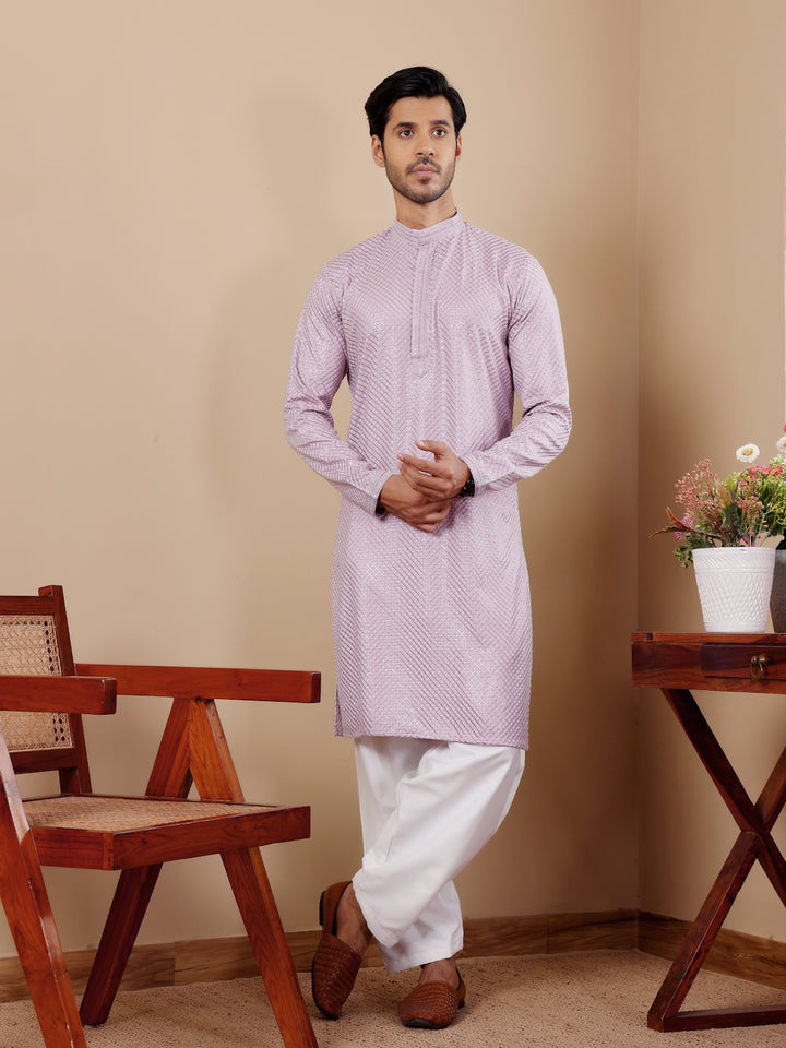 Stylish Designer Kurta Set | Chikankari Embroidery with Art Silk Pajama