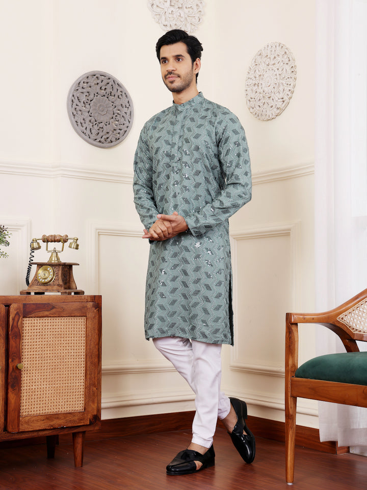 Embroidered Kurta Set | Stylish Chikankari Work with Luxurious Art Silk Bottom