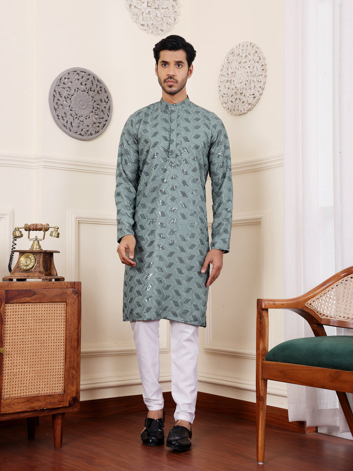 Embroidered Kurta Set | Stylish Chikankari Work with Luxurious Art Silk Bottom