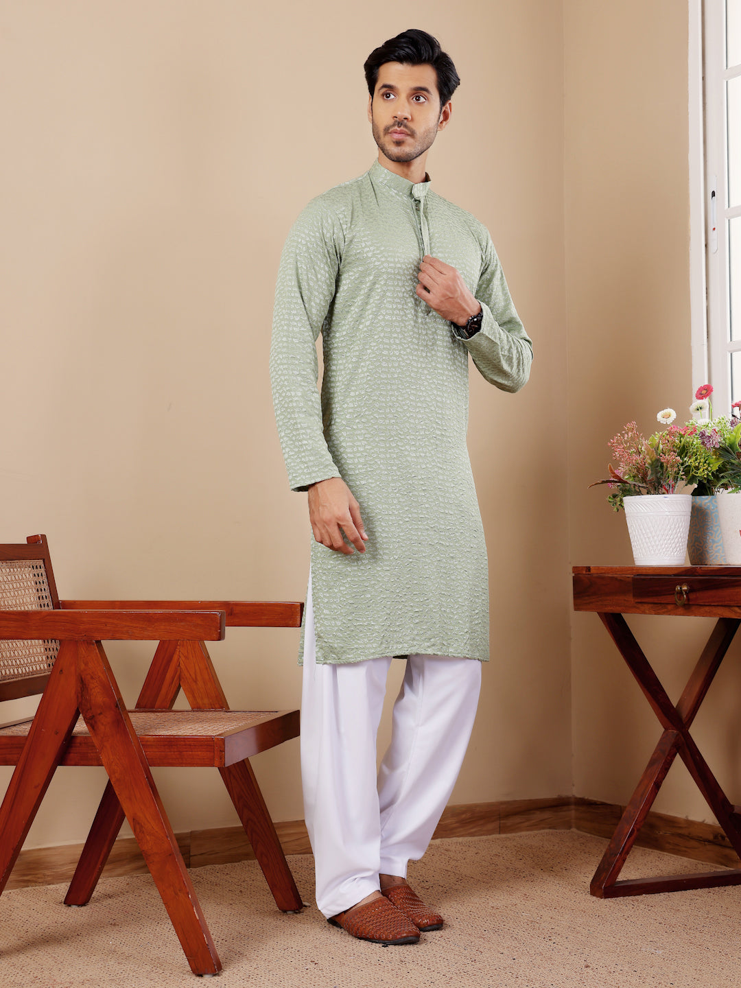 Designer Kurta Pajama | Chikankari Embroidery with Art Silk Bottom