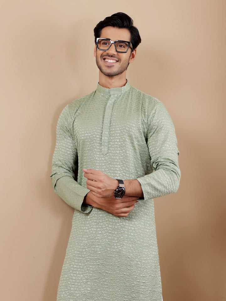 Designer Kurta Pajama | Chikankari Embroidery with Art Silk Bottom