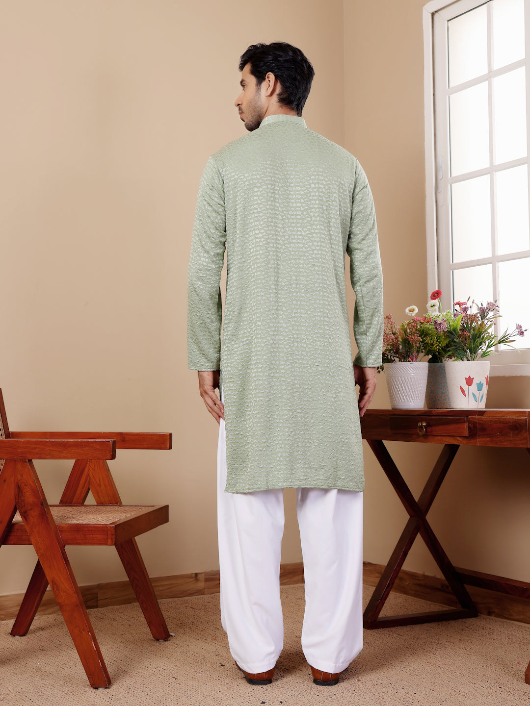 Designer Kurta Pajama | Chikankari Embroidery with Art Silk Bottom