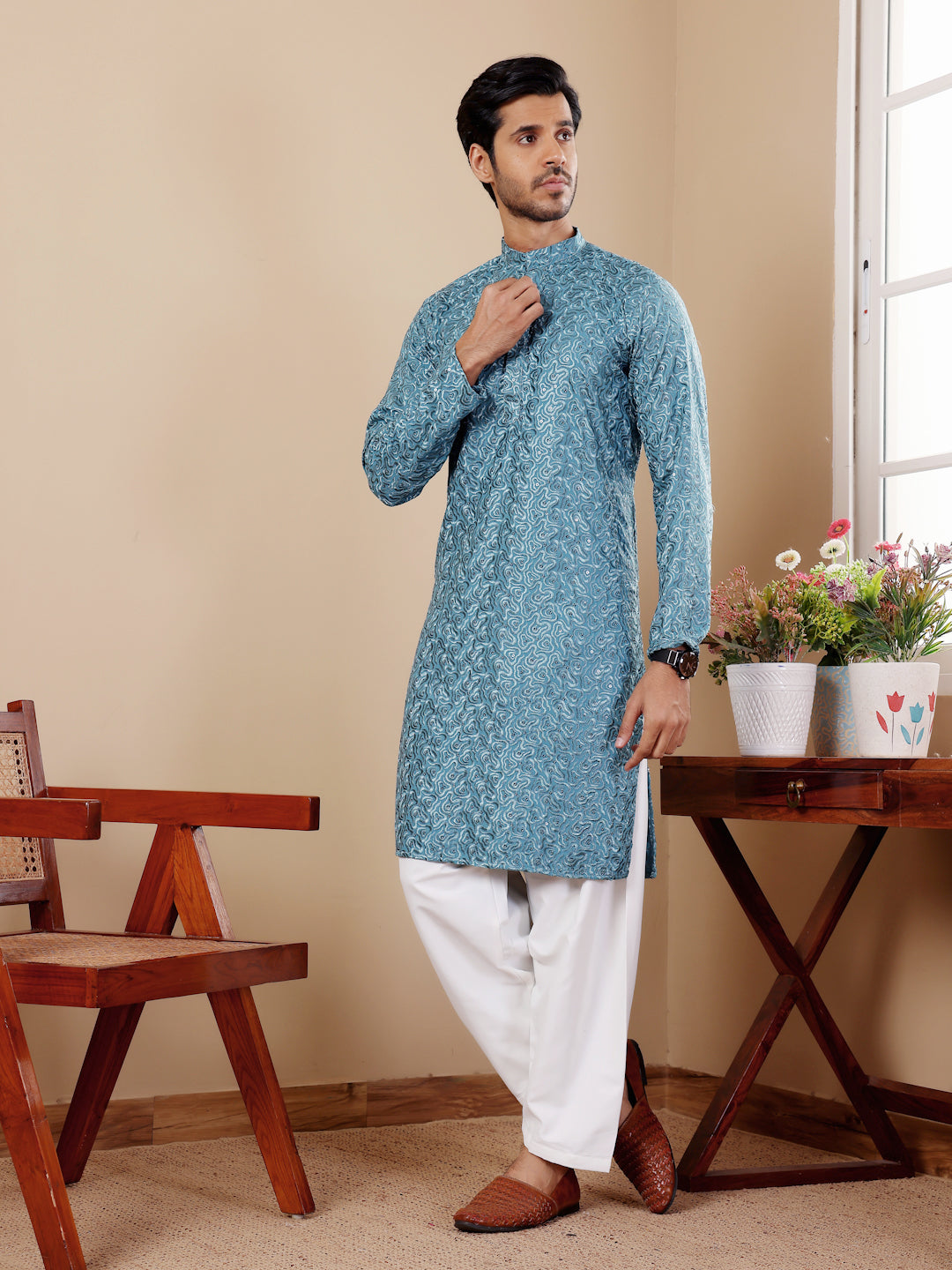 Traditional Kurta Pajama | Viscose and Art Silk with Designer Embroidery