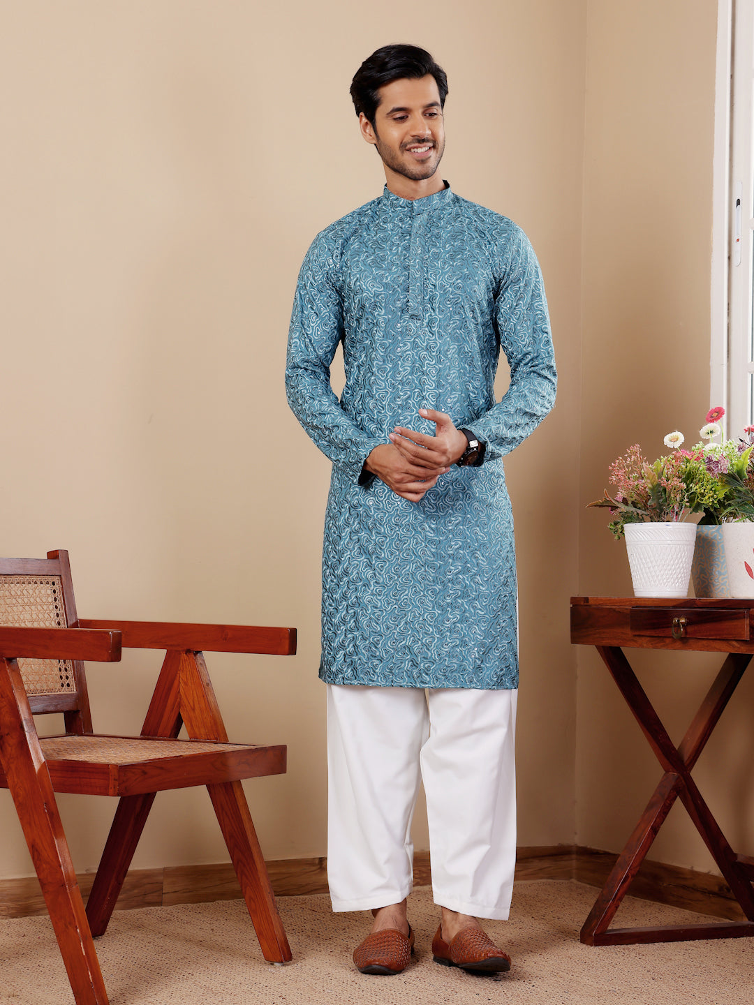 Traditional Kurta Pajama | Viscose and Art Silk with Designer Embroidery