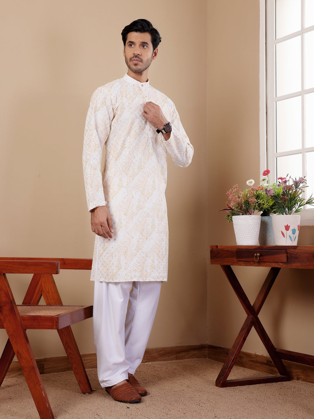 Stylish Festive Kurta Set | Viscose Kurta with Art Silk Bottom for Men