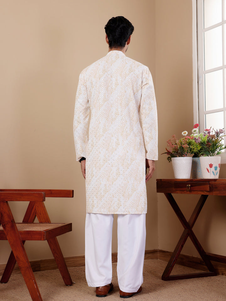 Stylish Festive Kurta Set | Viscose Kurta with Art Silk Bottom for Men