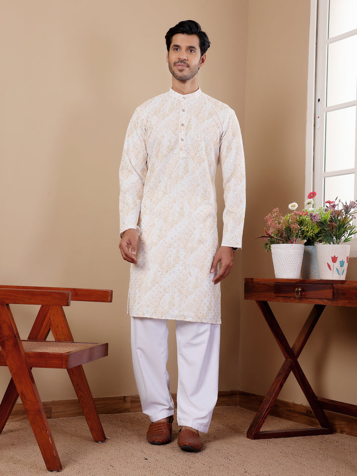 Stylish Festive Kurta Set | Viscose Kurta with Art Silk Bottom for Men