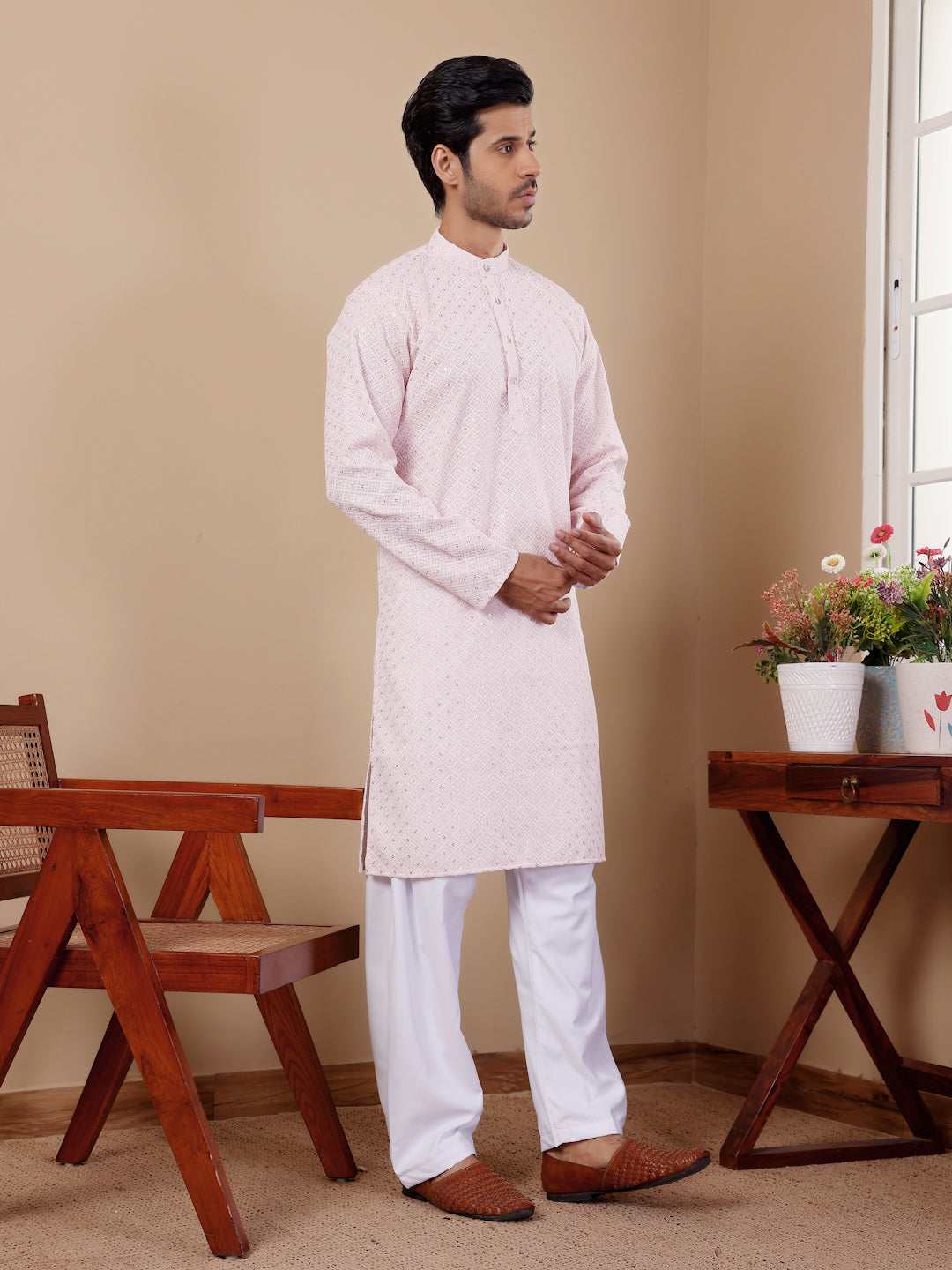 Stylish Festive Kurta Set | Viscose Kurta with Art Silk Bottom for Men