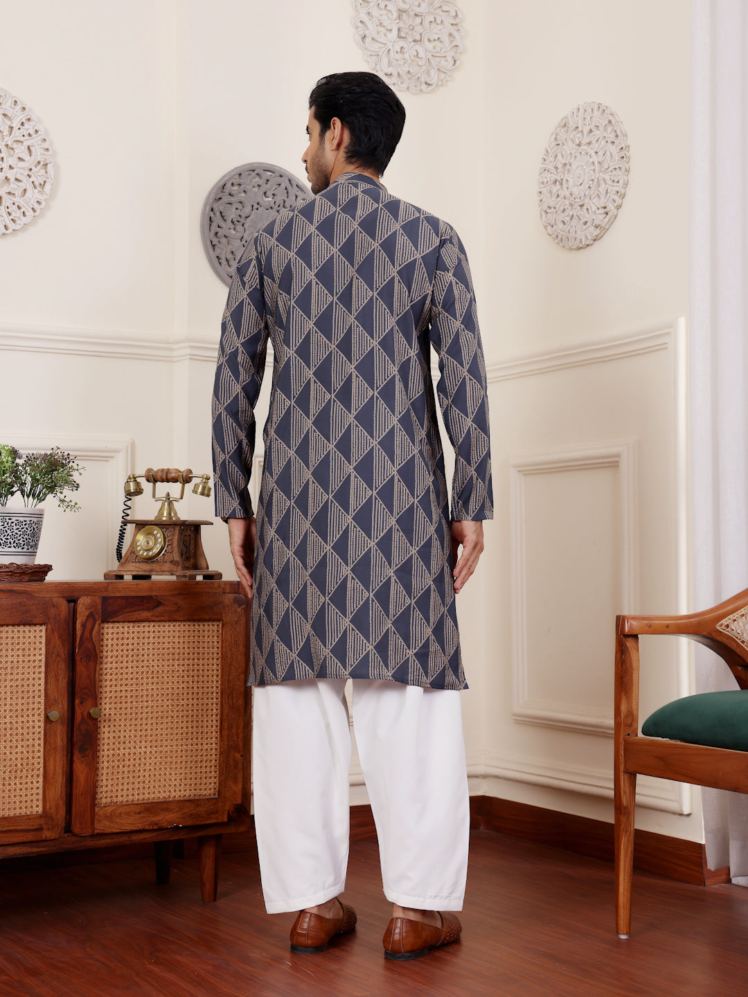 Navy Blue Designer Kurta Pajama | Modal Silk with Art Silk Bottom