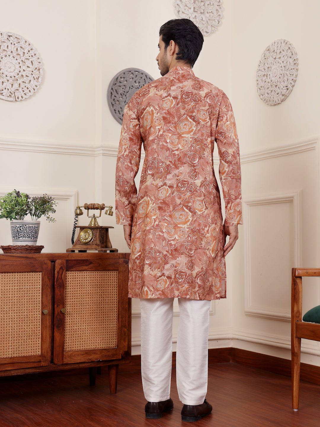 Elegant Brown Kurta Pajama | Modal Silk with Designer Prints