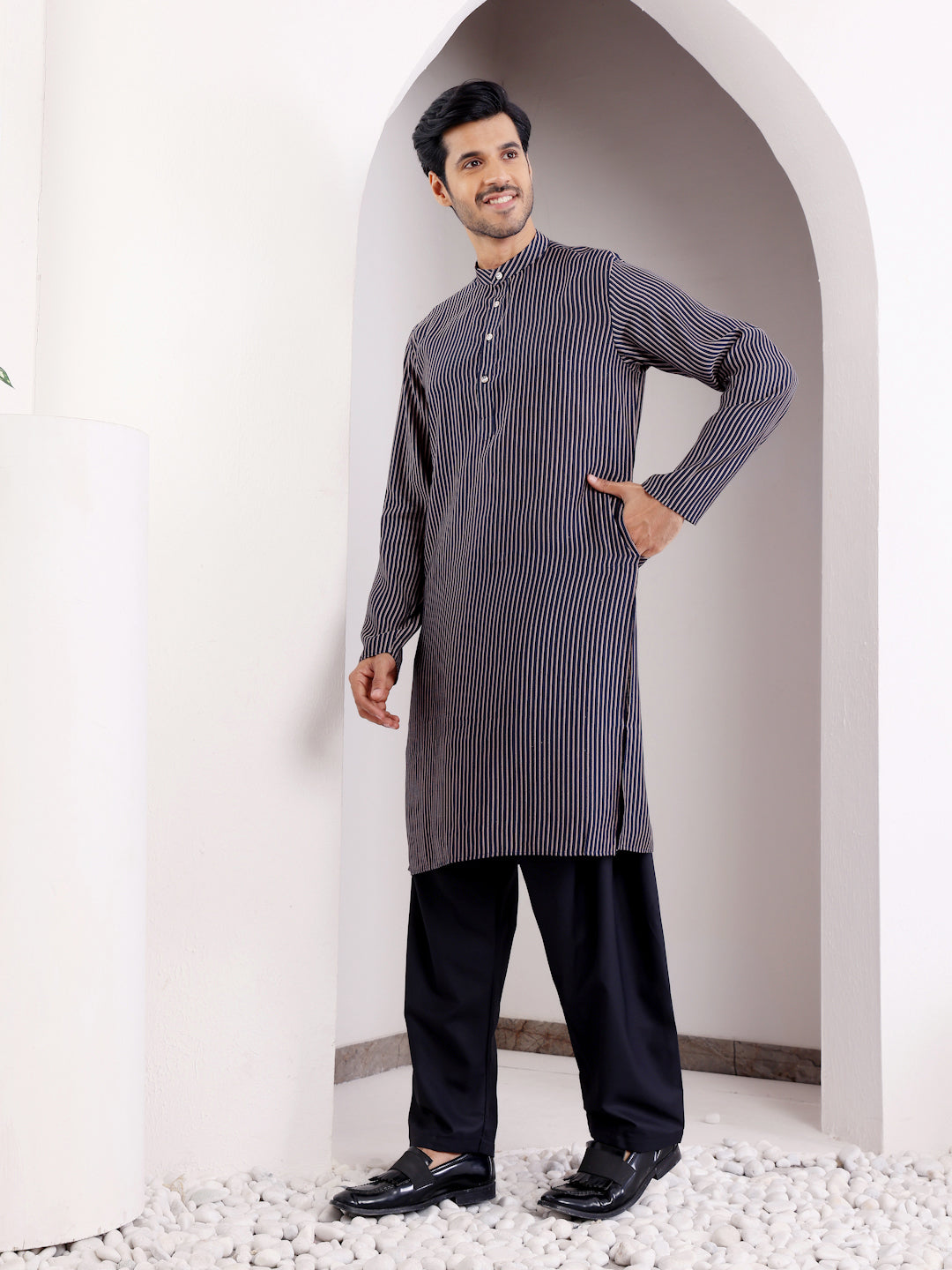 Blue Festive Kurta Pajama | Designer Printed Modal Silk Set