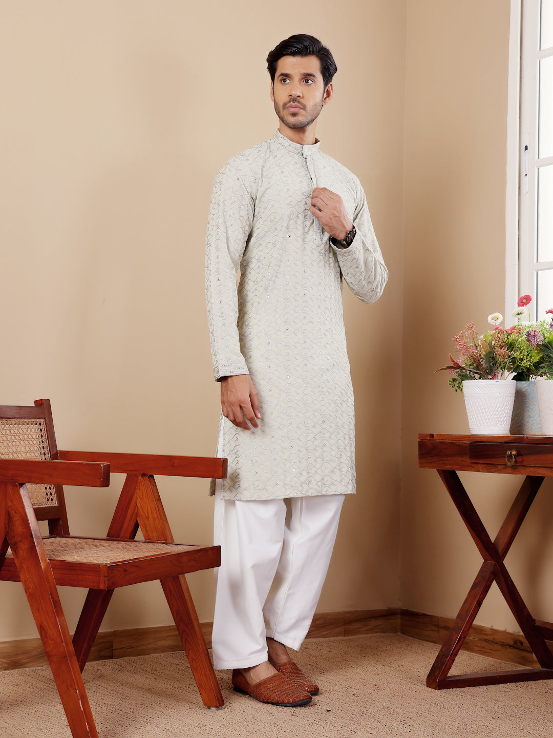 Traditional Men's Linen Kurta | Premium Linen with Designer Embroidery