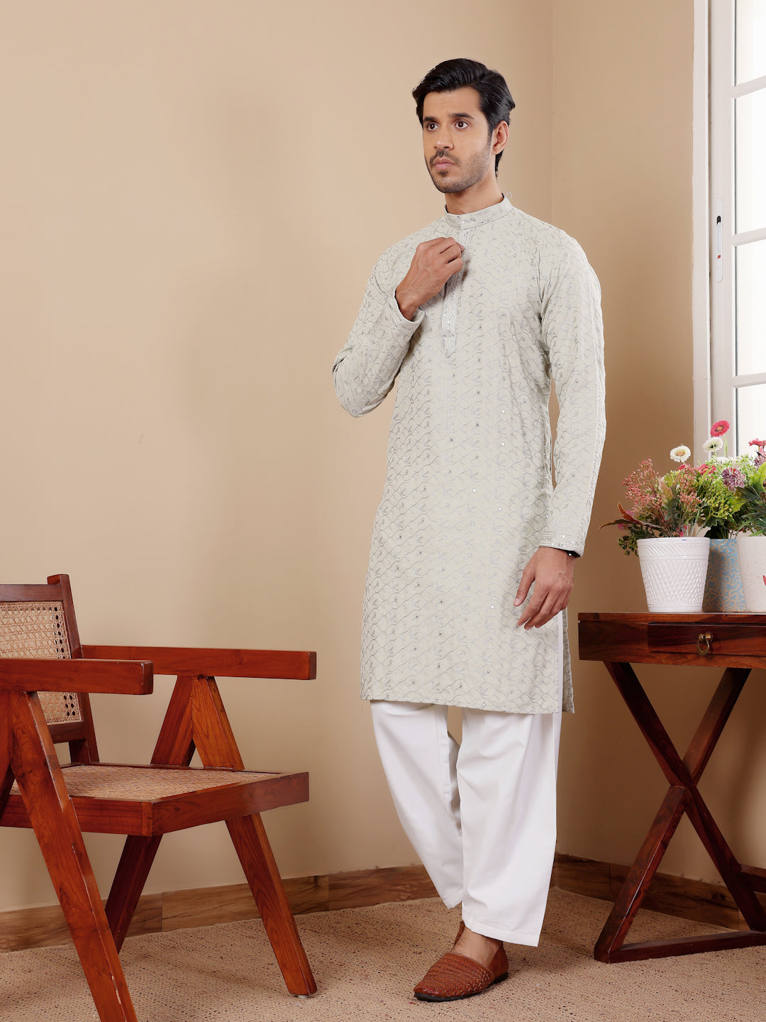 Traditional Men's Linen Kurta | Premium Linen with Designer Embroidery