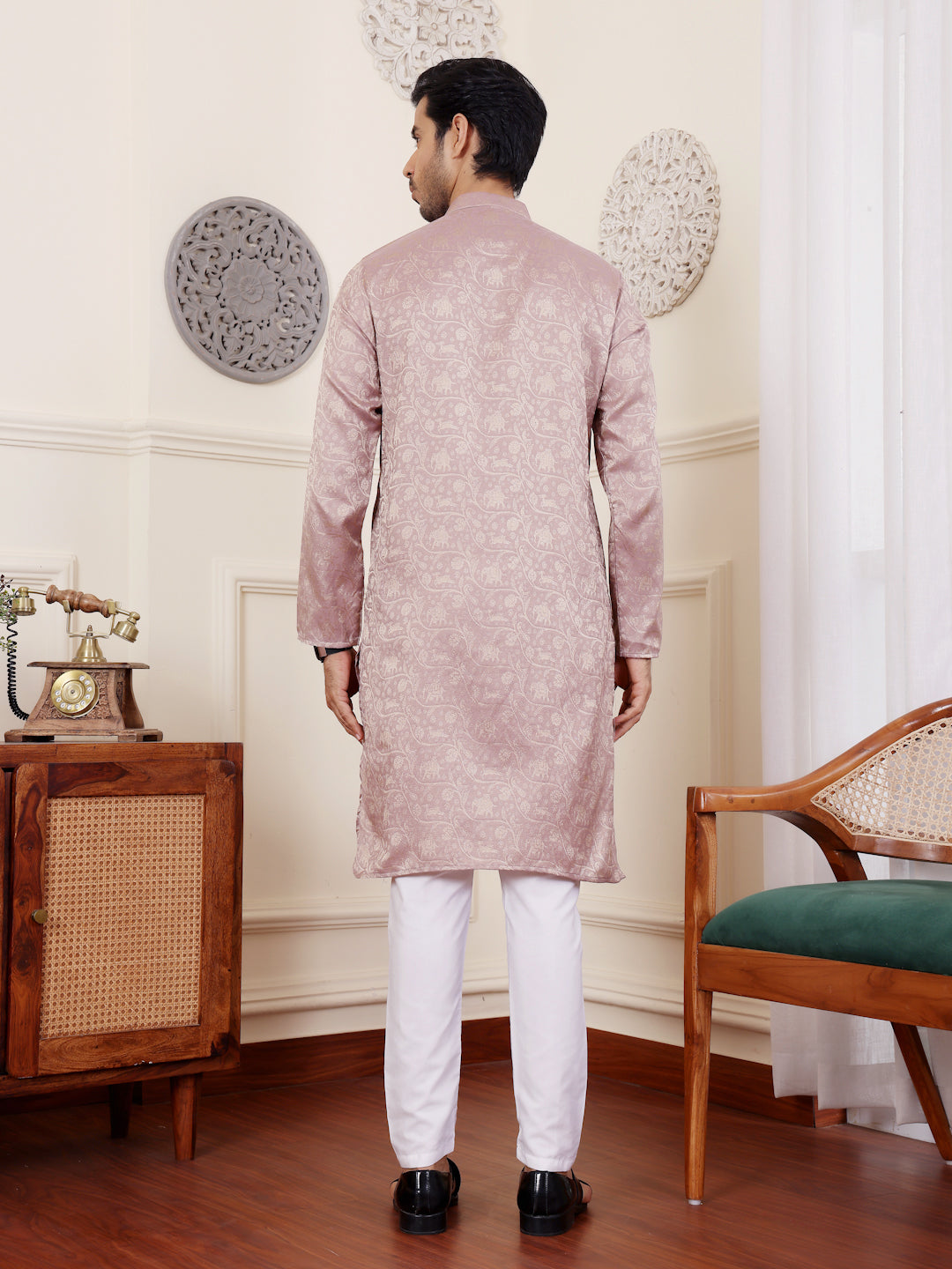 Elegant Mauve Modal Silk Kurta | Art Silk Pajama with Wevon Designer Work