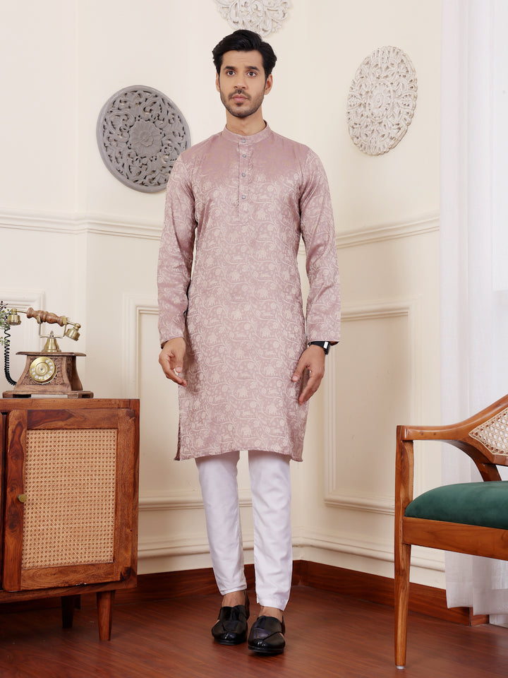 Elegant Mauve Modal Silk Kurta | Art Silk Pajama with Wevon Designer Work