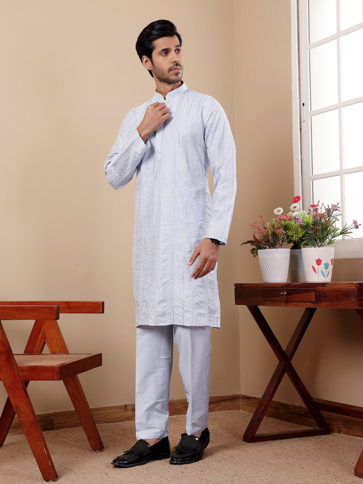 Designer Festive Kurta Set | Silk Top & Art Silk Bottom for Men