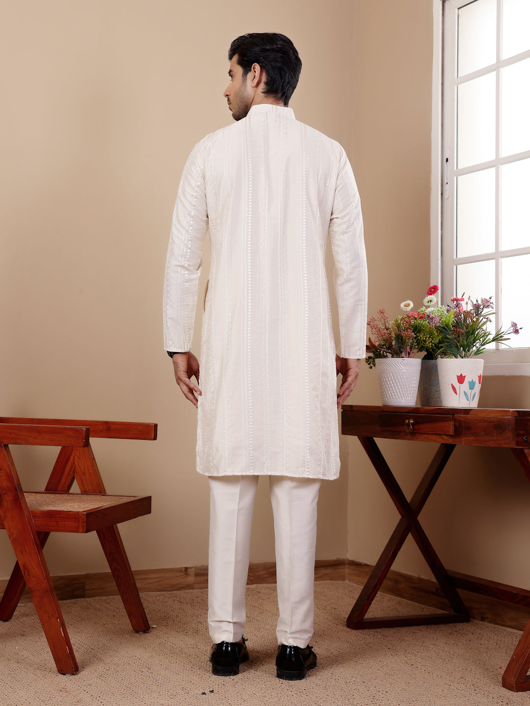 Designer Festive Kurta Set | Silk Top & Art Silk Bottom for Men