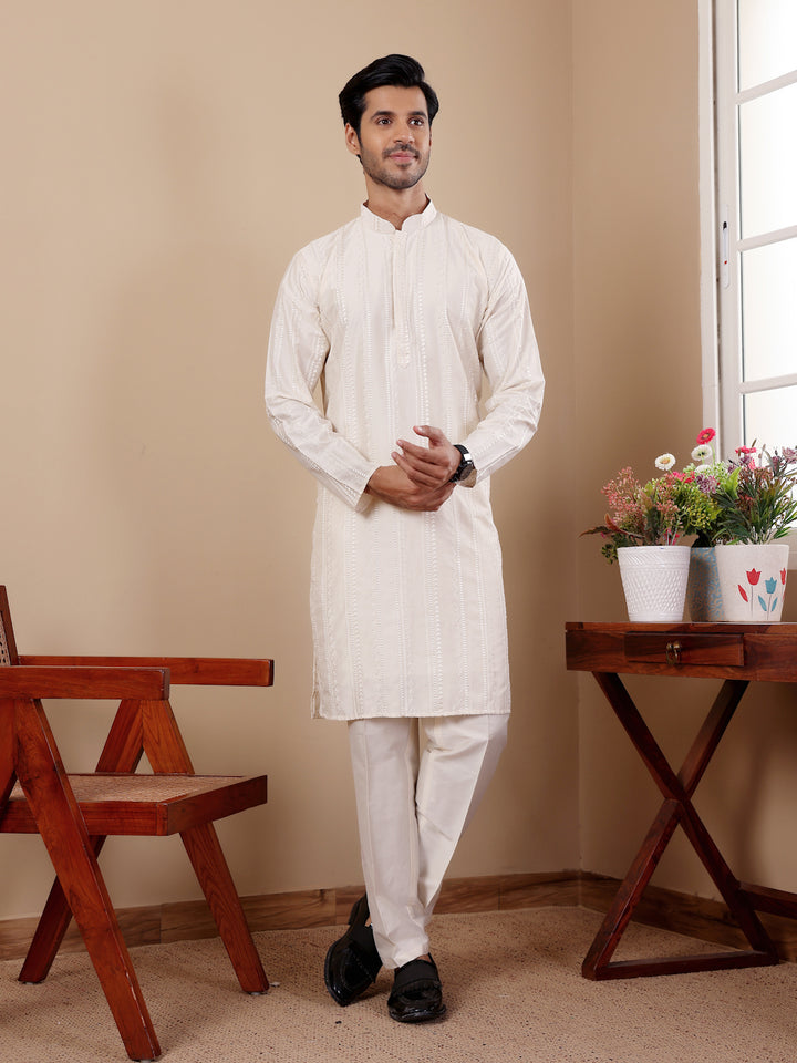 Designer Festive Kurta Set | Silk Top & Art Silk Bottom for Men