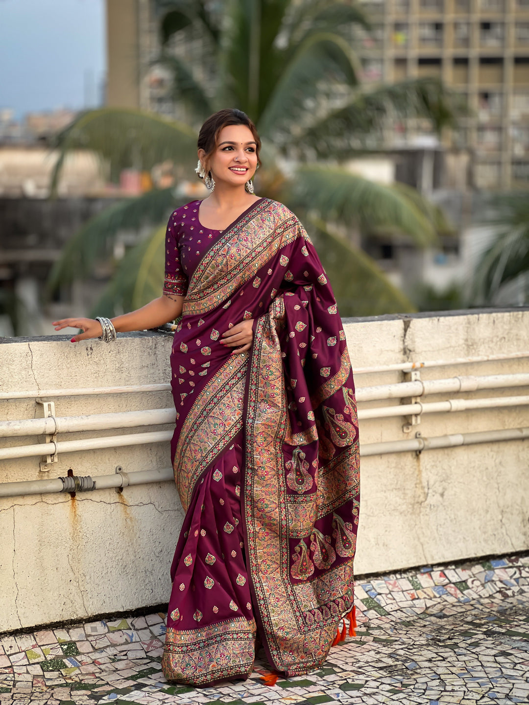 Pashmina-Silk Saree | Wevon Kashmiri Meenakari Designer for Special Events