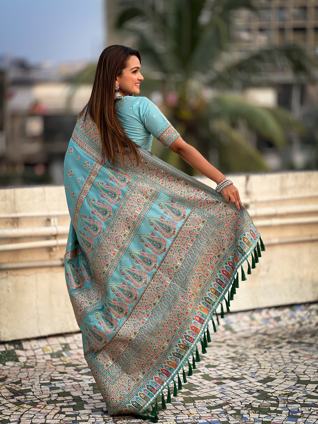 Pashmina-Silk Saree | Wevon Kashmiri Meenakari Designer for Special Events