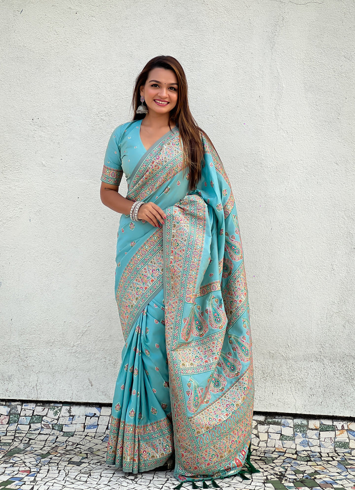 Pashmina-Silk Saree | Wevon Kashmiri Meenakari Designer for Special Events