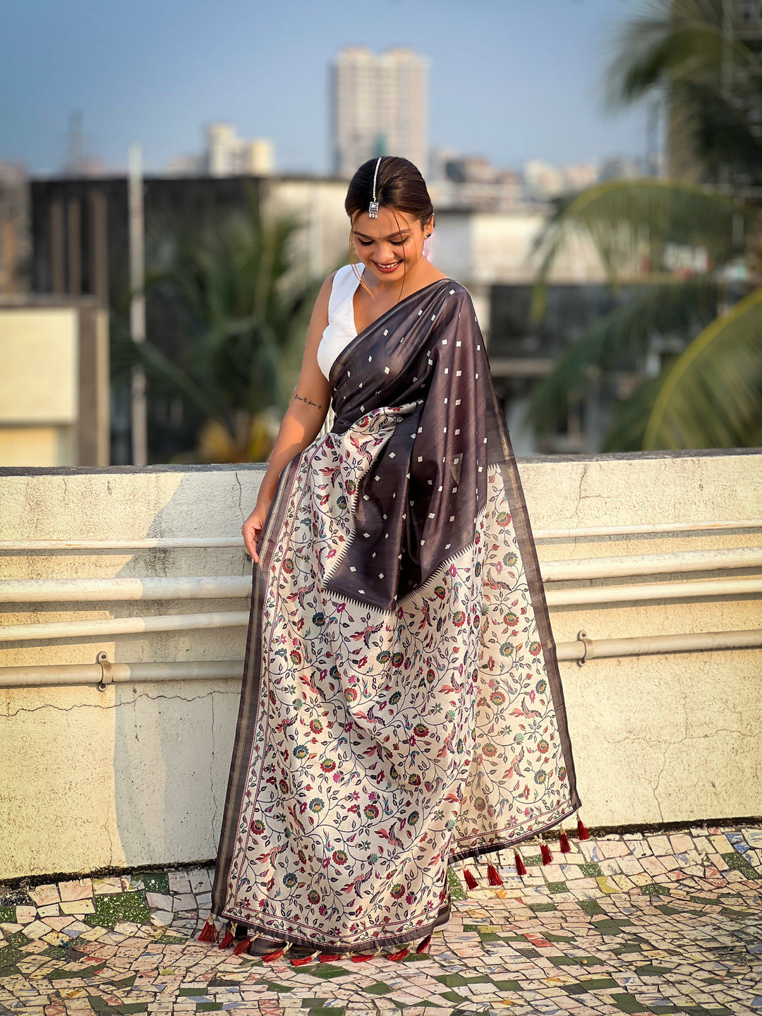 Designer Kalankari Floral Printed Katki Silk Saree | Special Event Elegance