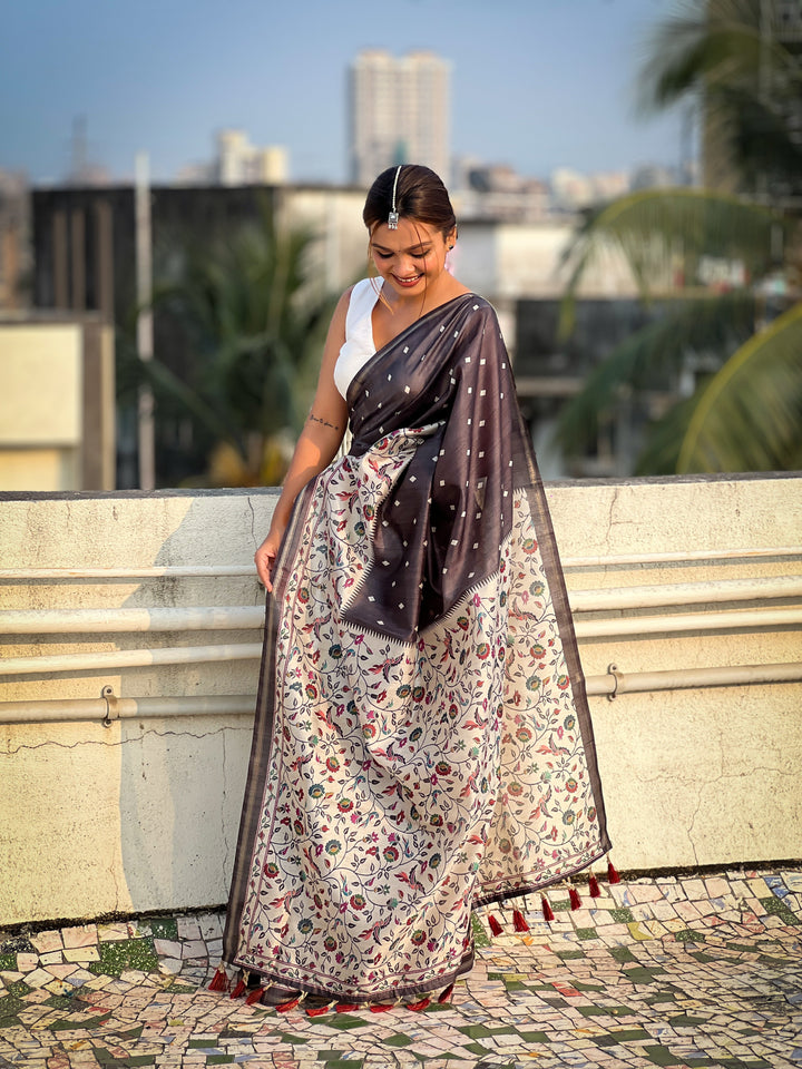 Designer Kalankari Floral Printed Katki Silk Saree | Special Event Elegance