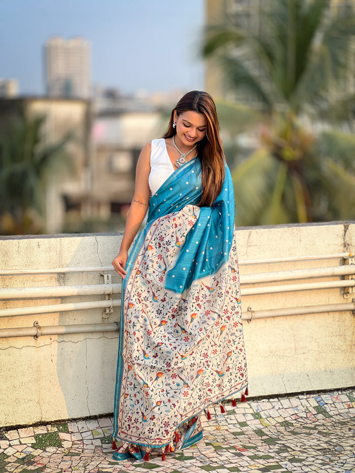 Designer Kalankari Floral Printed Katki Silk Saree | Special Event Elegance