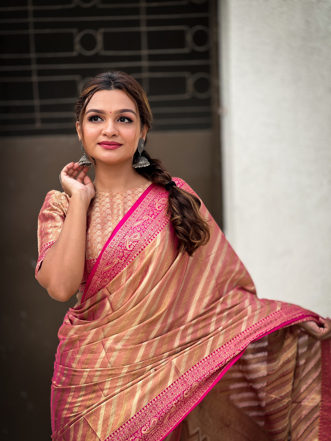 Designer Laheriya-Printed Jari-Tissue Saree for Special Events | Wedding & Festive Perfect