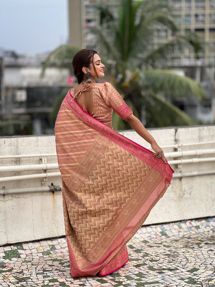 Designer Laheriya-Printed Jari-Tissue Saree for Special Events | Wedding & Festive Perfect