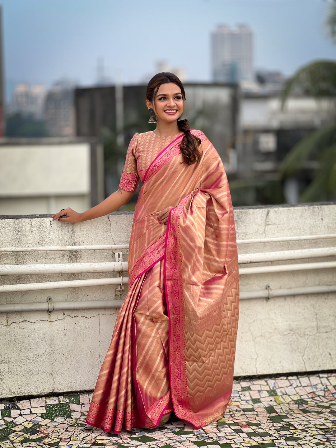 Designer Laheriya-Printed Jari-Tissue Saree for Special Events | Wedding & Festive Perfect