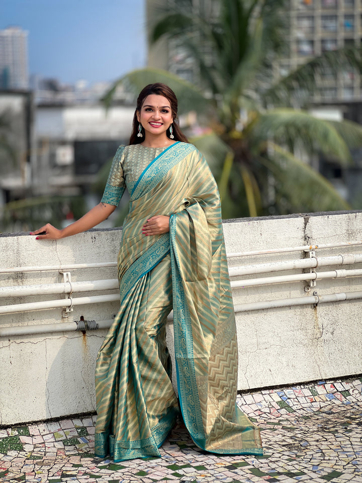 Designer Laheriya-Printed Jari-Tissue Saree for Special Events | Wedding & Festive Perfect