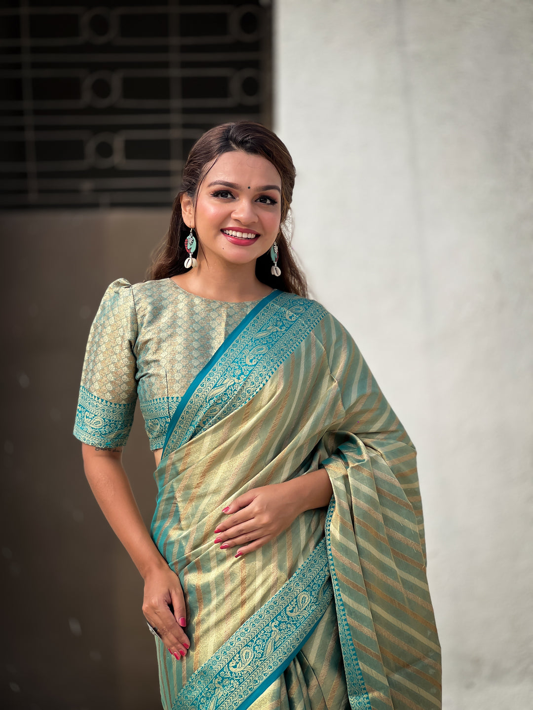 Designer Laheriya-Printed Jari-Tissue Saree for Special Events | Wedding & Festive Perfect