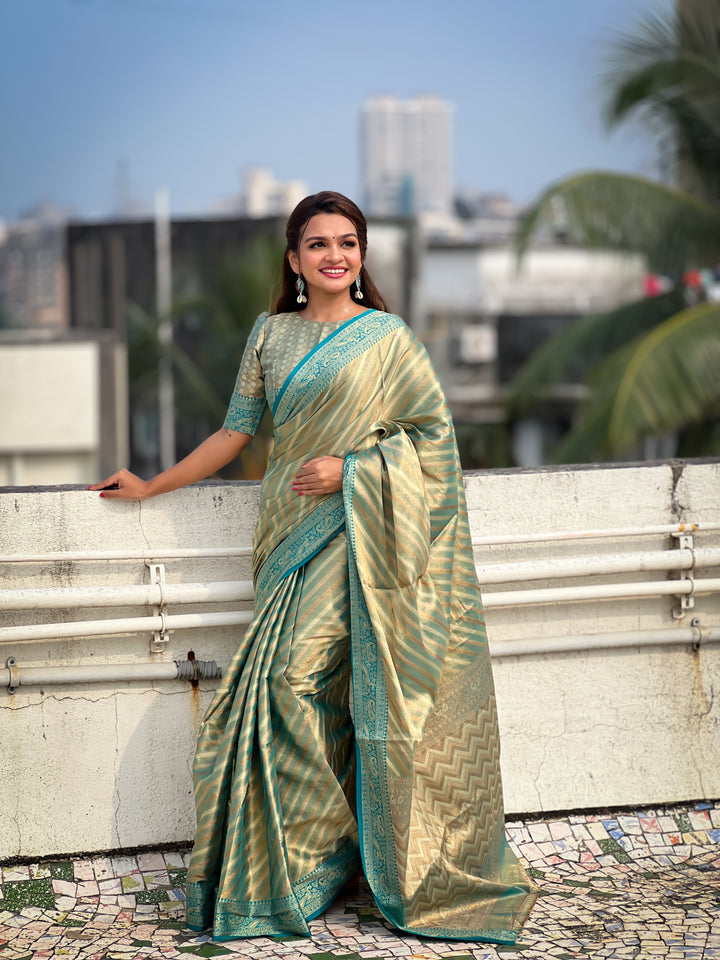 Designer Laheriya-Printed Jari-Tissue Saree for Special Events | Wedding & Festive Perfect