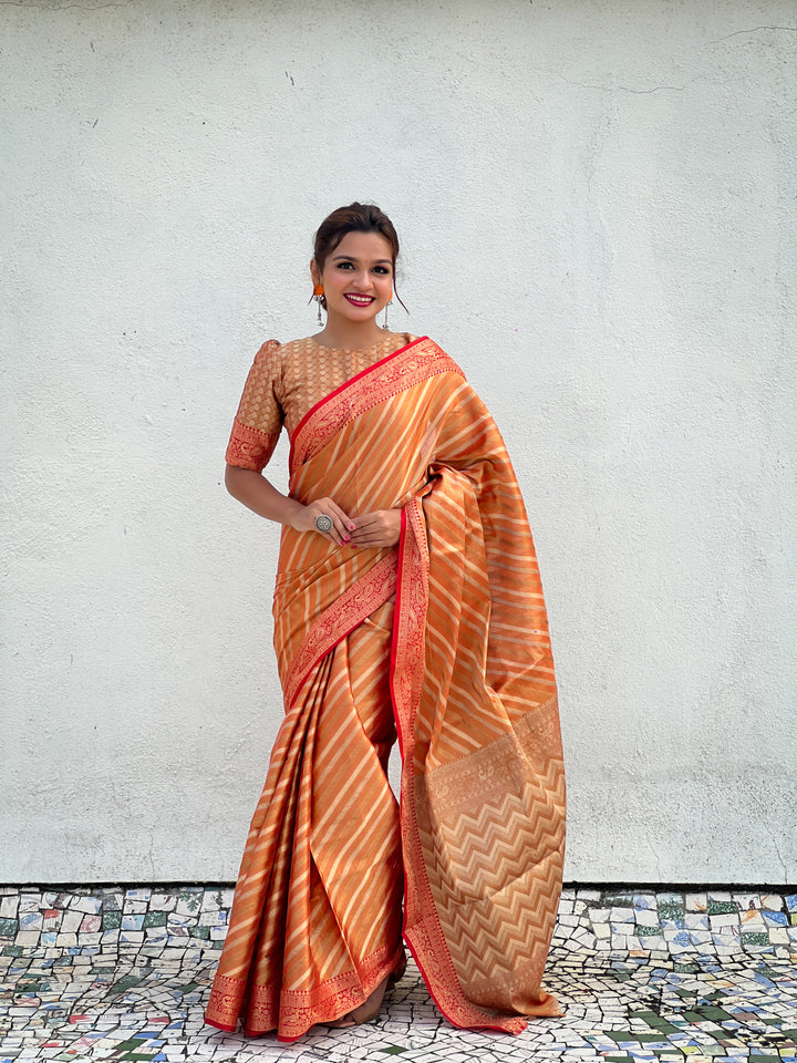 Designer Laheriya-Printed Jari-Tissue Saree for Special Events | Wedding & Festive Perfect