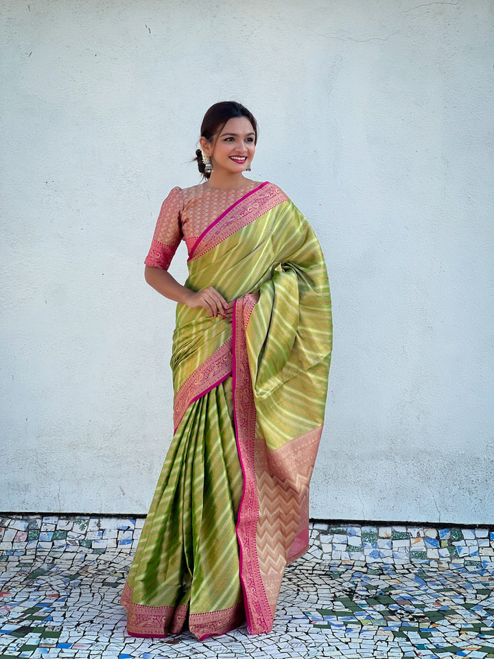 Designer Laheriya-Printed Jari-Tissue Saree for Special Events | Wedding & Festive Perfect