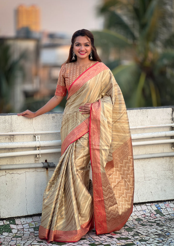 Designer Laheriya-Printed Jari-Tissue Saree for Special Events | Wedding & Festive Perfect