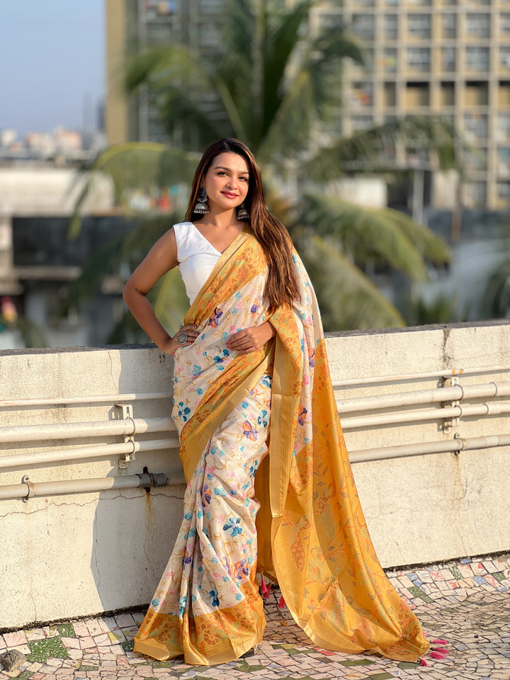 Designer Tussar Silk Saree | Jari & Kalamkari Work for Special Events