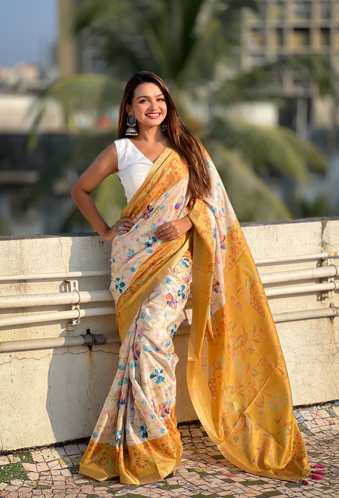 Designer Tussar Silk Saree | Jari & Kalamkari Work for Special Events