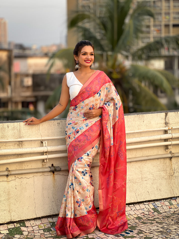 Designer Tussar Silk Saree | Jari & Kalamkari Work for Special Events