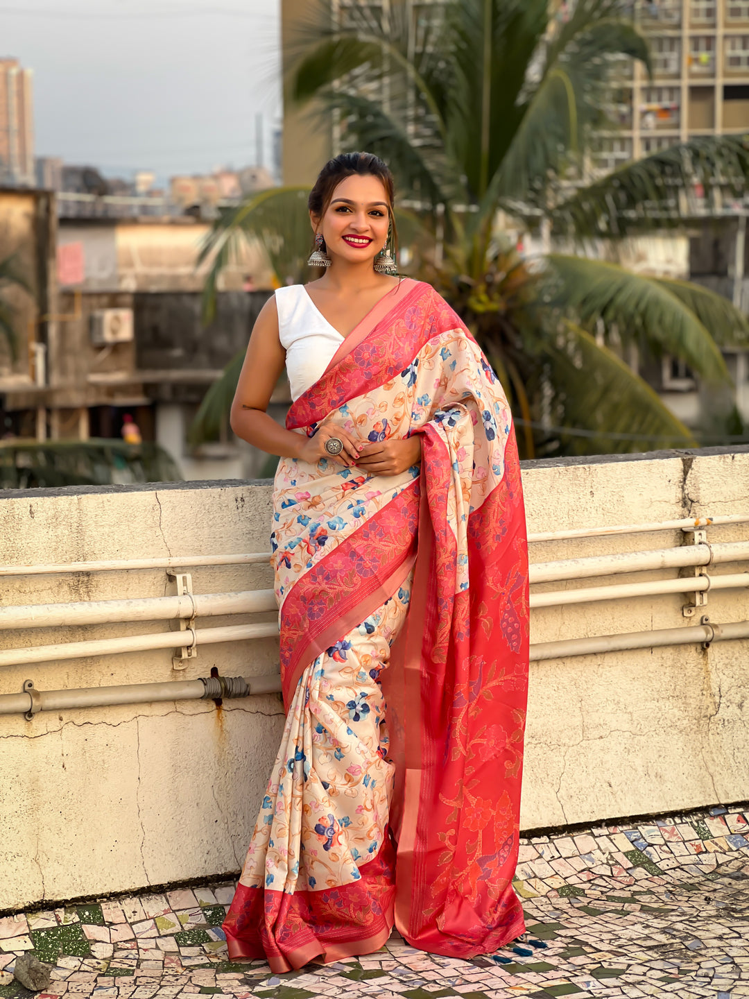 Designer Tussar Silk Saree | Jari & Kalamkari Work for Special Events