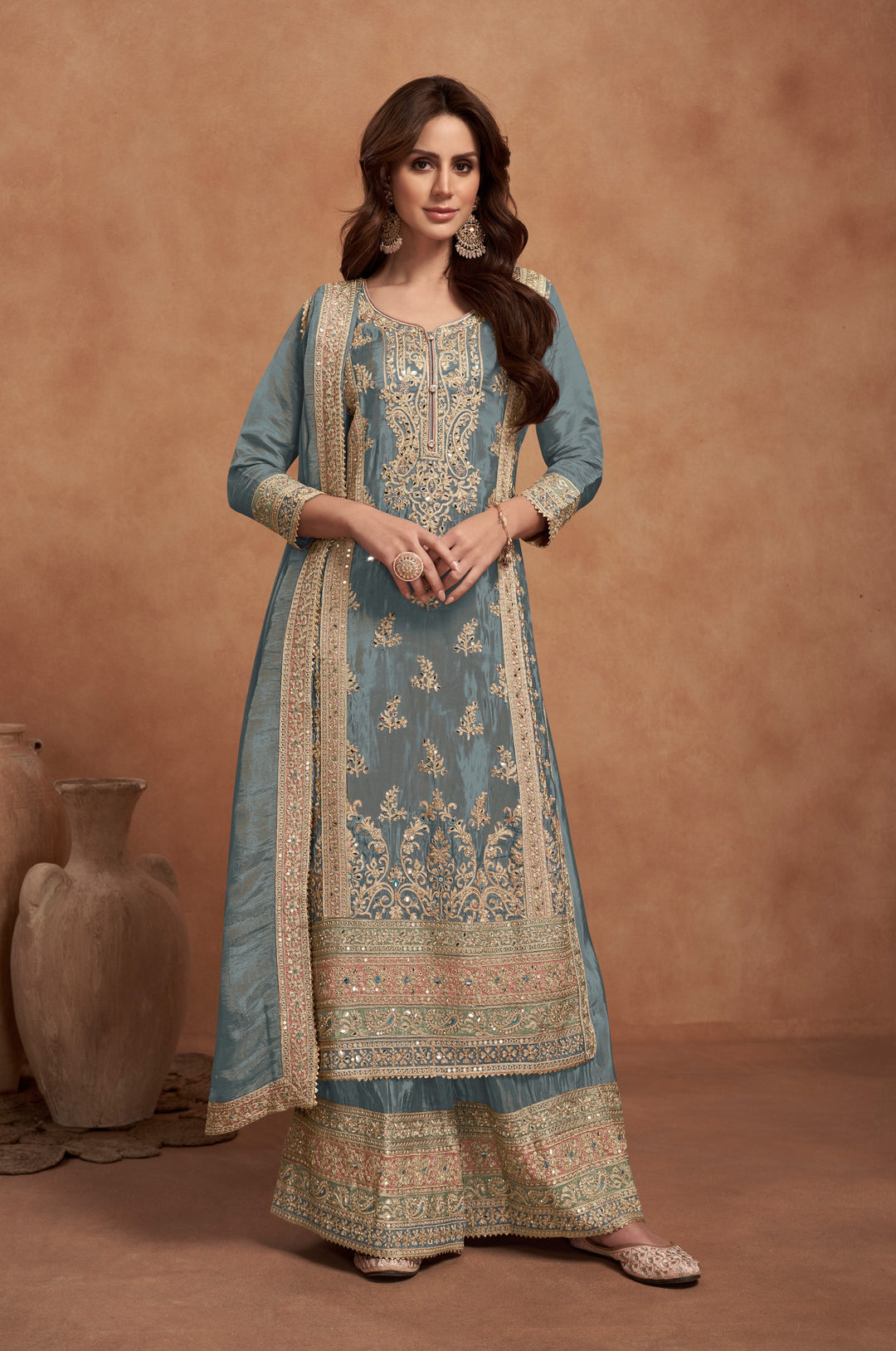 Graceful Vichitra Silk Salwar Kameez with Intricate Embroidery | Festive & Party Wear Outfit for Women