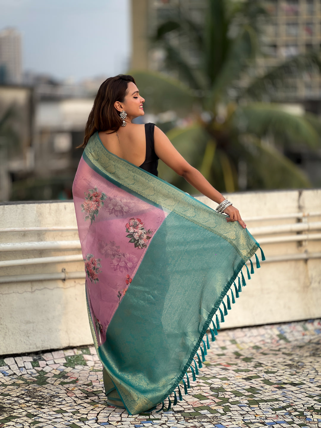 Designer Floral-Printed Tissue-Crush Saree | Special Event & Wedding Ready