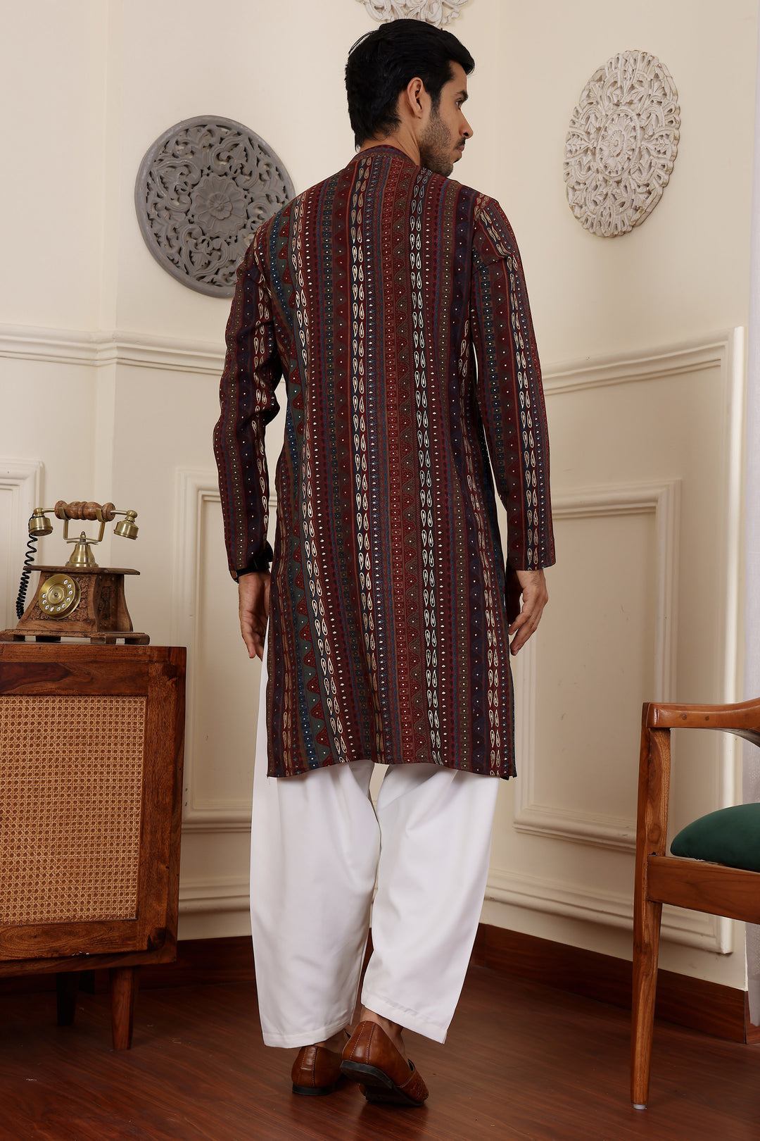 Designer Festive Maroon Kurta Set | Modal Silk Top & Art Silk Bottom for Men