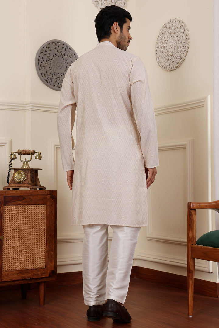 Traditional White Men's Kurta | Premium Modal Silk with Designer Details