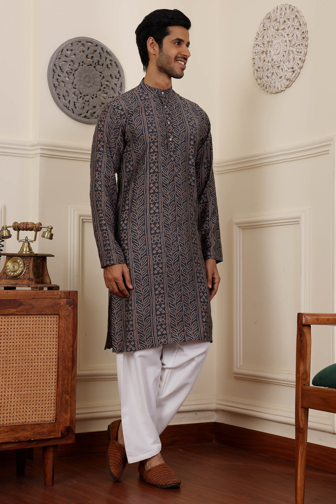 Elegant Blue Modal Silk Kurta | Art Silk Pajama with Wevon Designer Work